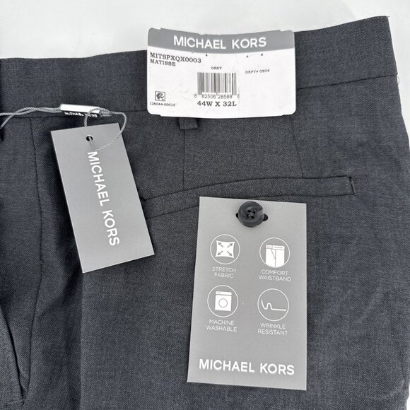New Michael Kors Mens Size 44W x 32L Gray Solid Classic-Fit Stretch Dress Pants - Picture 3 of 6